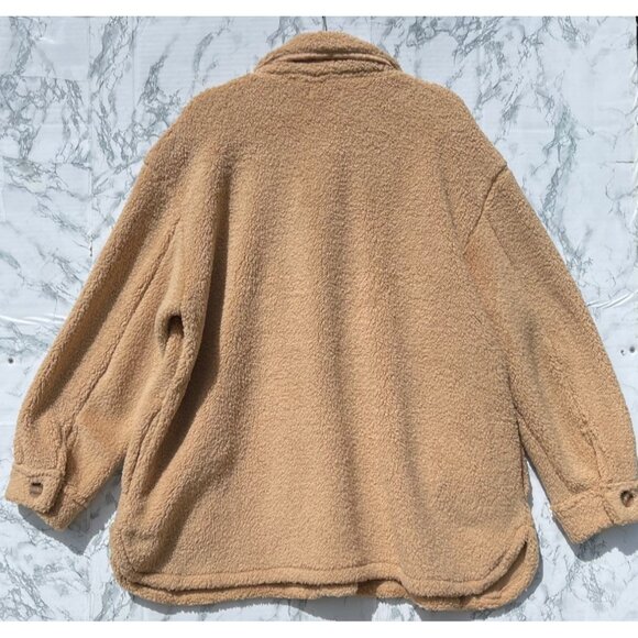 Maurice’s 1X Tan Sherpa Fleece Oversized Button-Up Jacket Front & Side pockets - Picture 6 of 6